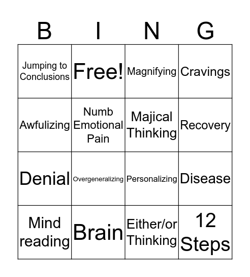 Recovery Bingo Card