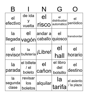 Vocabulario: En Tren Bingo Card
