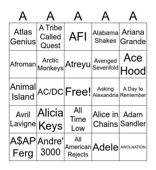 Battle of the A's Bingo Card