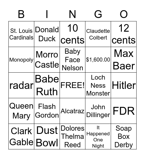 1934 Birthday BINGO Card