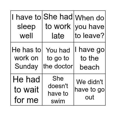 HAVE TO Bingo Card
