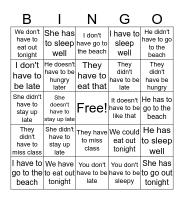 Have To Bingo Card