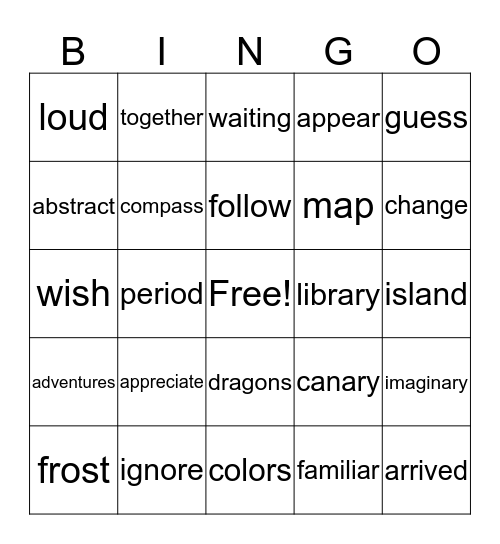 K-1 Vocab Bingo (set 1) Bingo Card