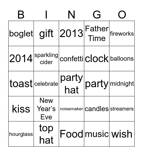 Ring in the New Year Bingo Card