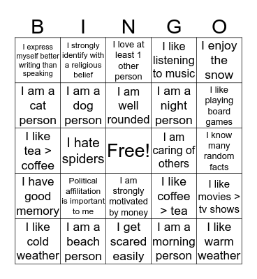 Who am I? # 2 Bingo Card