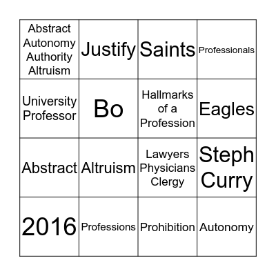 Chapter 11 Bingo Card