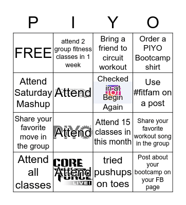 March Barefoot Bootcamp Bingo  Bingo Card