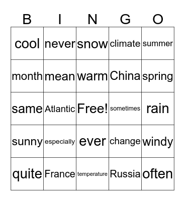 Junior New Concept English  Bingo Card