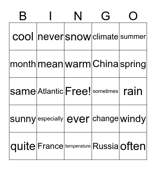 Junior New Concept English  Bingo Card