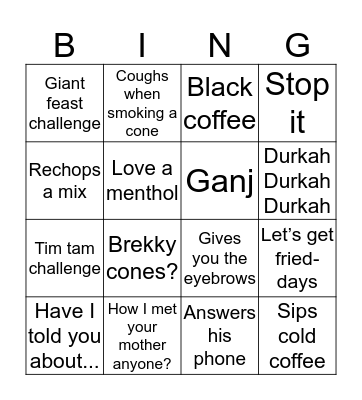Rhys Bingo Card