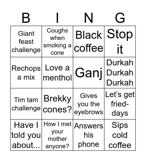 Rhys Bingo Card