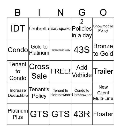 January Sales Bingo Card