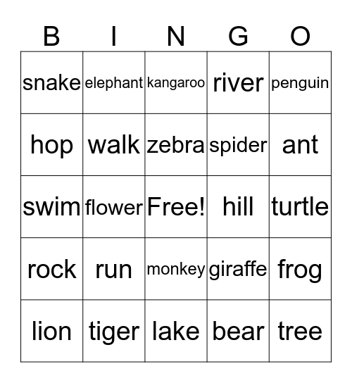 zebra Bingo Card