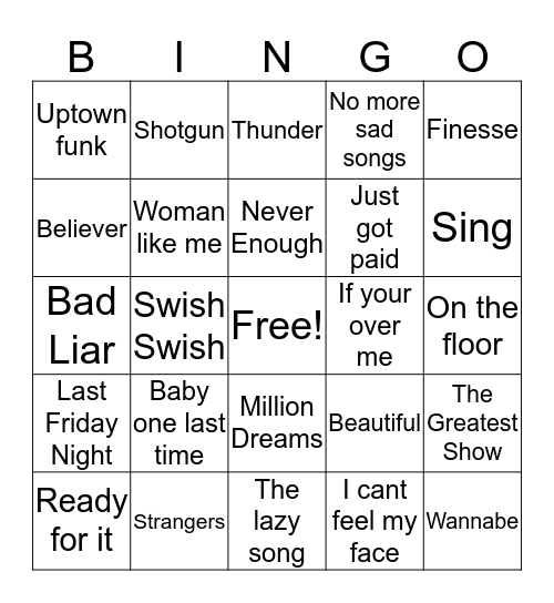 Chart Music Bingo Card