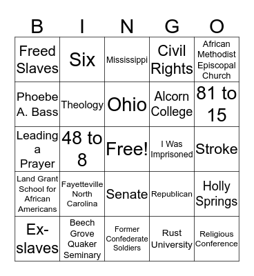 Hiram Revels Bingo Card