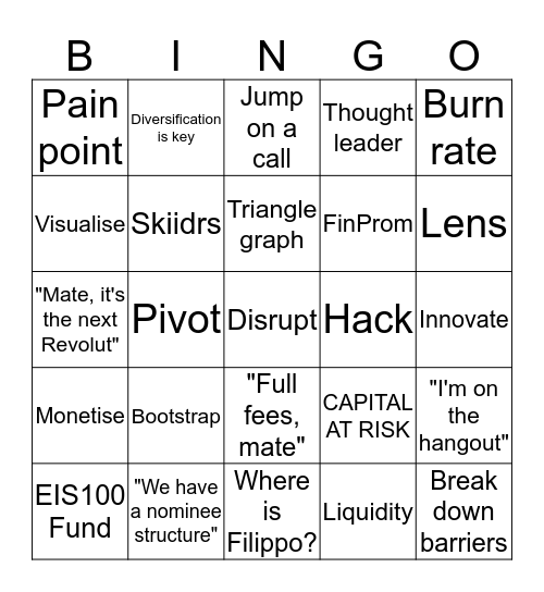 Seedrs Bingo Card