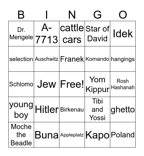 Night Bingo Card