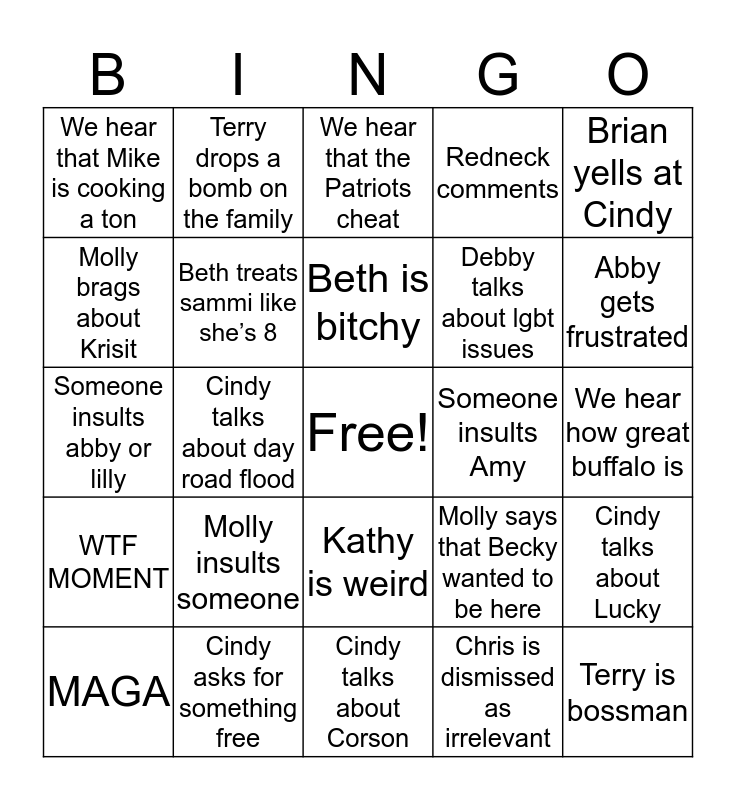 Thanksgiving Bingo Cards to Play With Your Dysfunctional Family