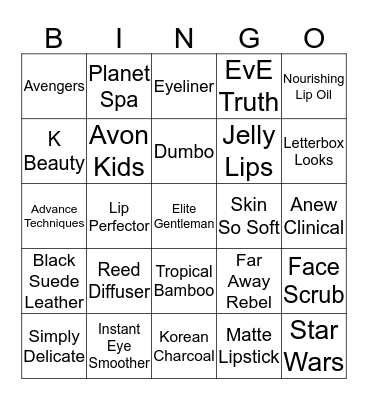 Hayley's Avon Bingo Card