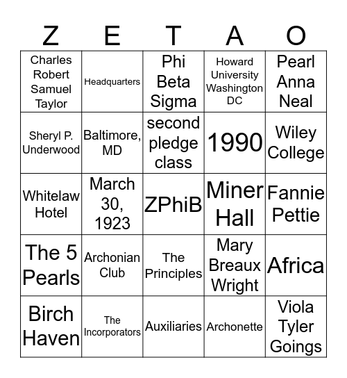 ZETA-O Bingo Card