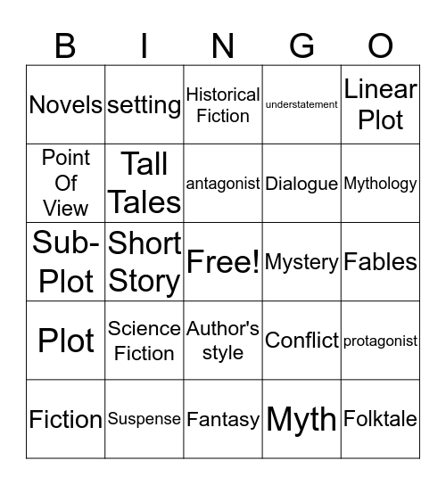 Fiction Bingo Card