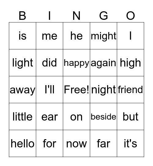 Firefly Friends (2) Bingo Card