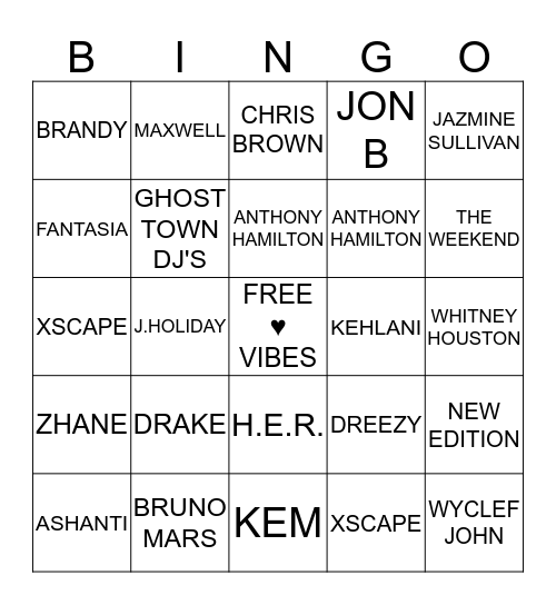 R&B  Bingo Card