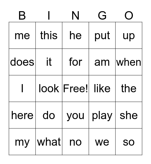 Kindergarten Sight words 2 Bingo Card