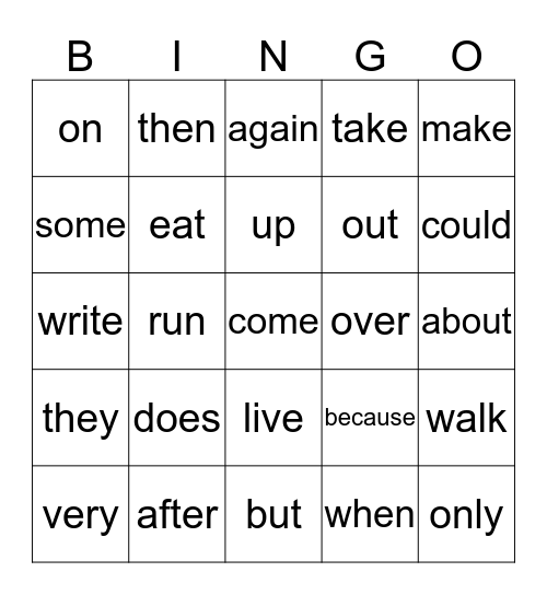First Grade Sight Word 1 Bingo Card