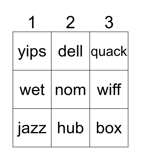 CVC Tic-Tac-Toe Bingo Card