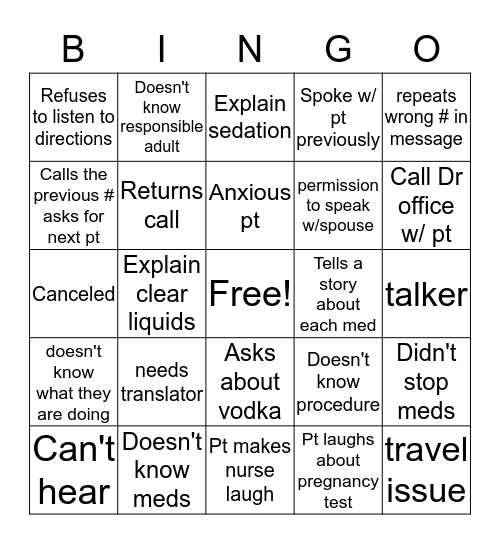 GI Call Bingo Card