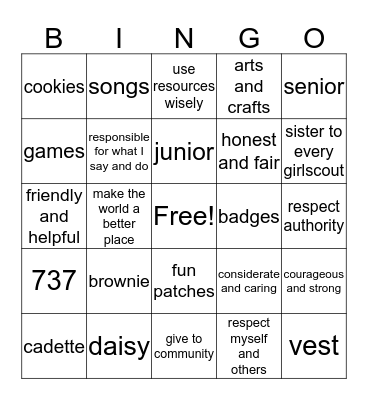 Girl Scout Bingo Card