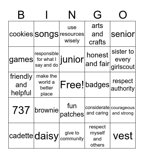 Girl Scout Bingo Card