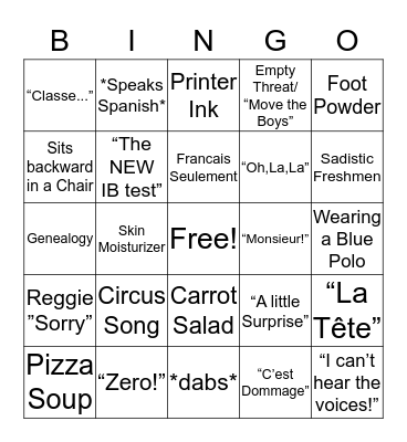 French Bingo Card