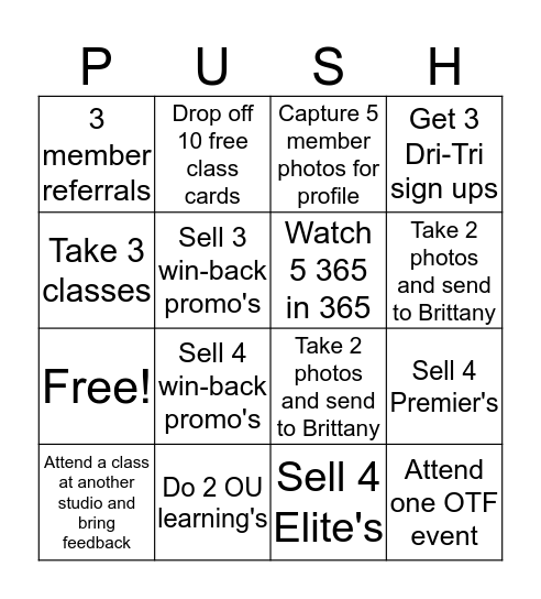 P U S H  Card Bingo Card