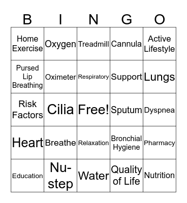 Pulmonary Rehab Week!   Bingo Card