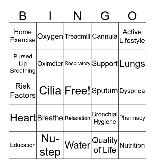 Pulmonary Rehab Week!   Bingo Card