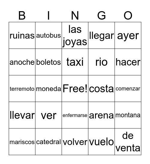 Spanish Bingo Card