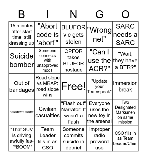 3d MRB Mission Bingo Card