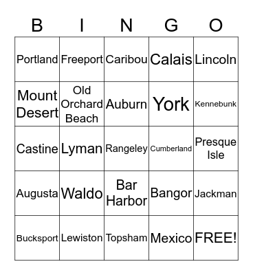 Maine Bingo Card