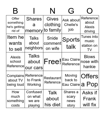 "NORM"al Bingo Card