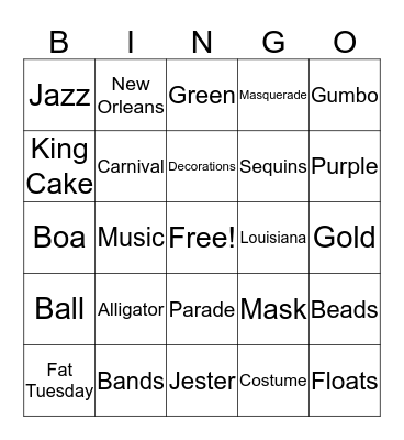 Mardi Gras Bingo Card