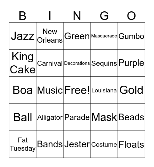 Mardi Gras Bingo Card