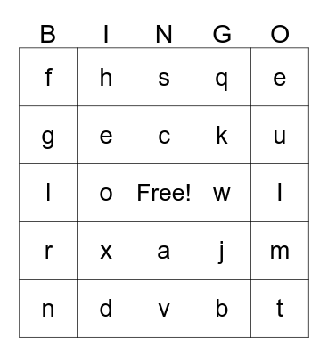 Alphabet Bingo Card