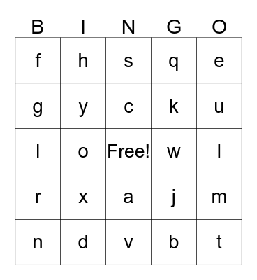 Alphabet Bingo Card