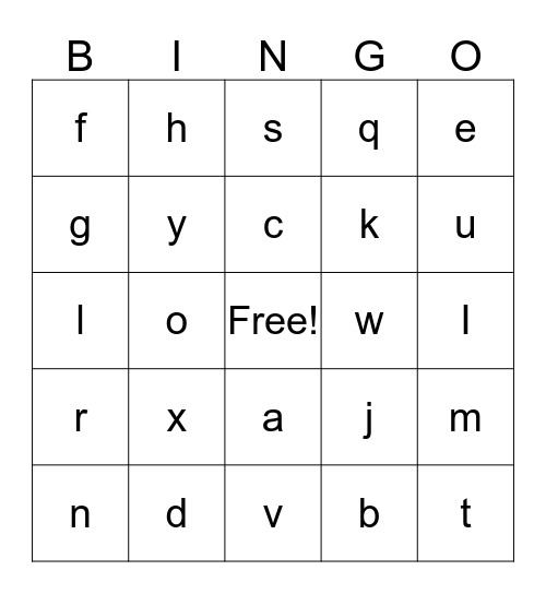 Alphabet Bingo Card
