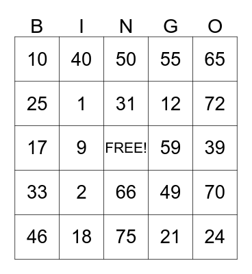 Untitled Bingo Card