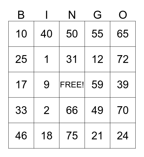 Untitled Bingo Card