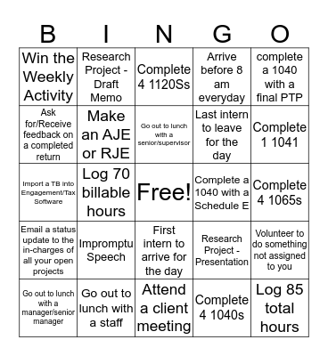 March 4 - March 15 Bingo Card
