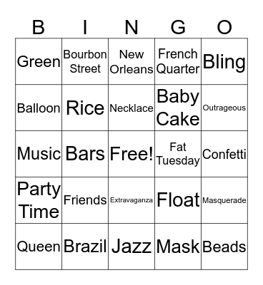 Mardi Gras Bingo Card